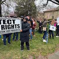 <p>Glen Ridge residents gather for the Hands Off protest.</p>