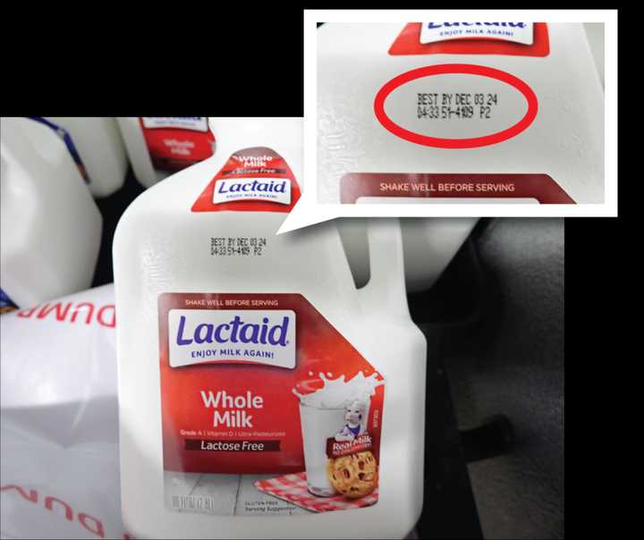 A photo of the affected product and stamped information on the carton.