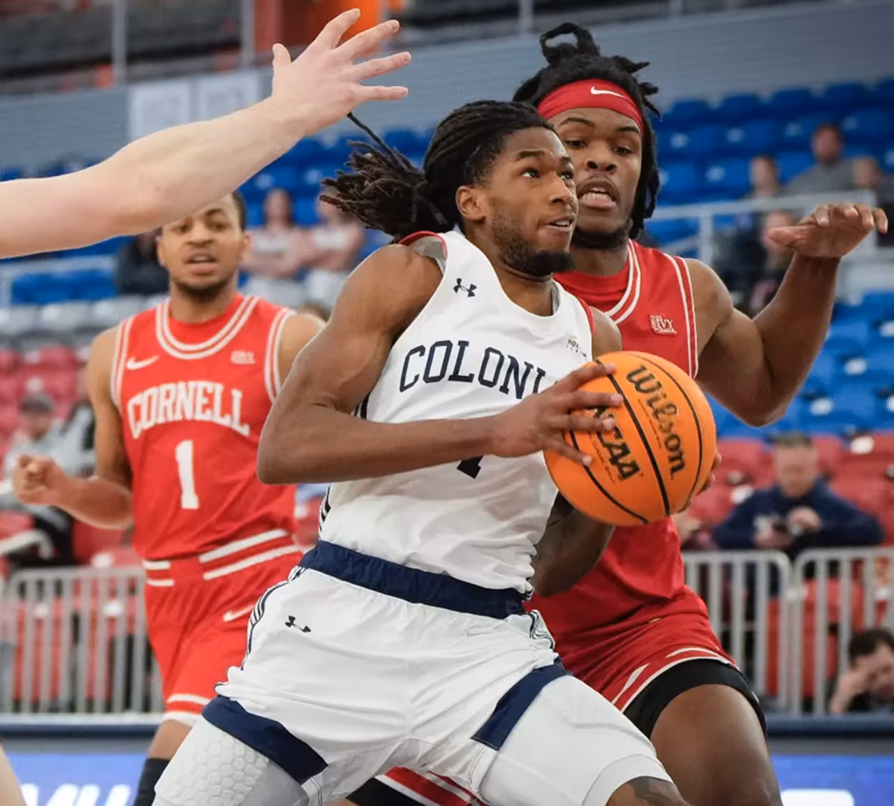 Former Robert Morris University guard Justice Williams in a game against Cornell University. Former Robert Morris University guard Justice Williams in a game against Cornell University.