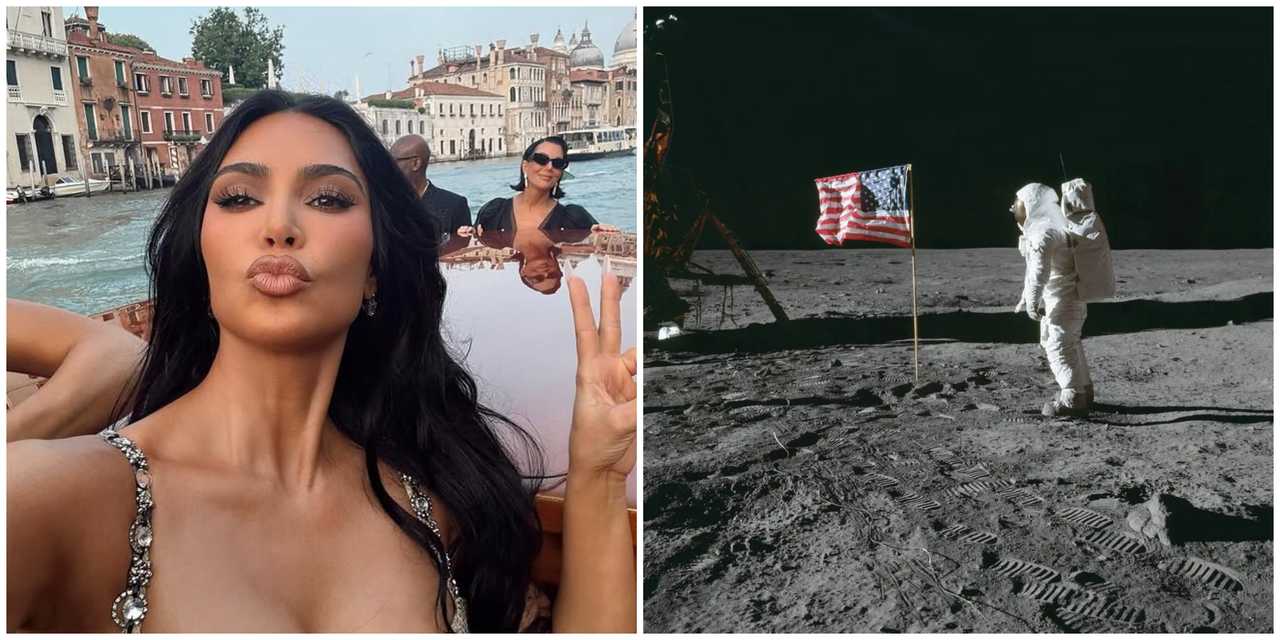 Reality TV star Kim Kardashian and astronaut Buzz Aldrin during the 1969 Moon landing. Reality TV star Kim Kardashian and astronaut Buzz Aldrin during the 1969 Moon landing.