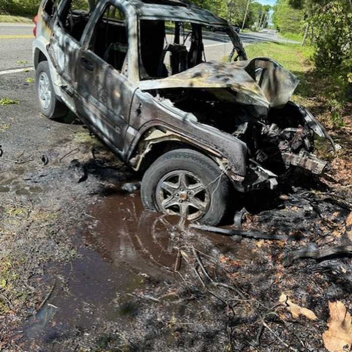 An SUV after crashing into a tree in Manchester Township, NJ.