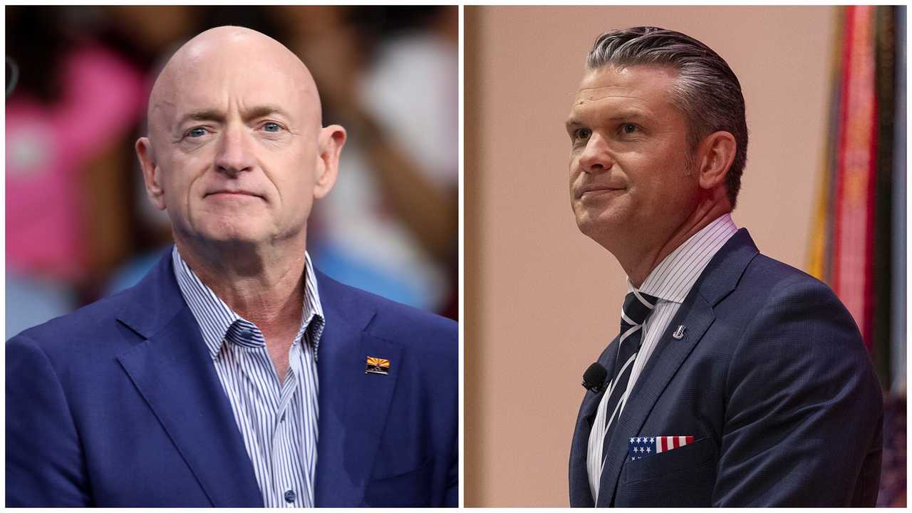 Sen. Mark Kelly (D-AZ) and Defense Secretary Pete Hegseth.