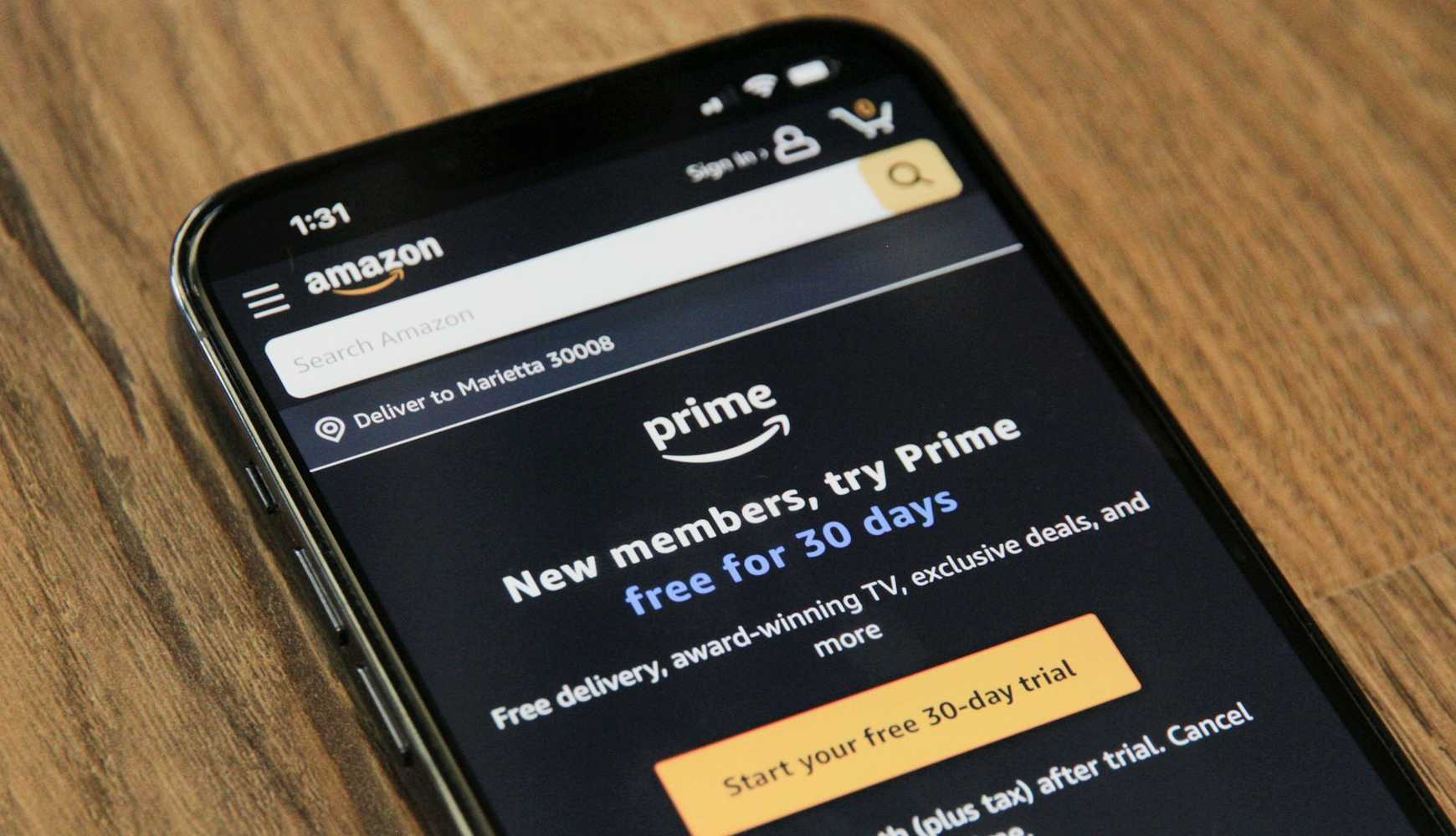 
A smartphone displaying an Amazon Prime signup page.
