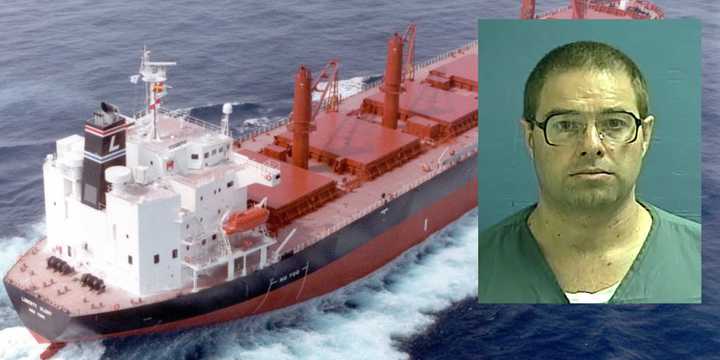 John Merrone (inset) is accused of raping the woman aboard the&nbsp;Liberty Glory cargo ship.&nbsp;