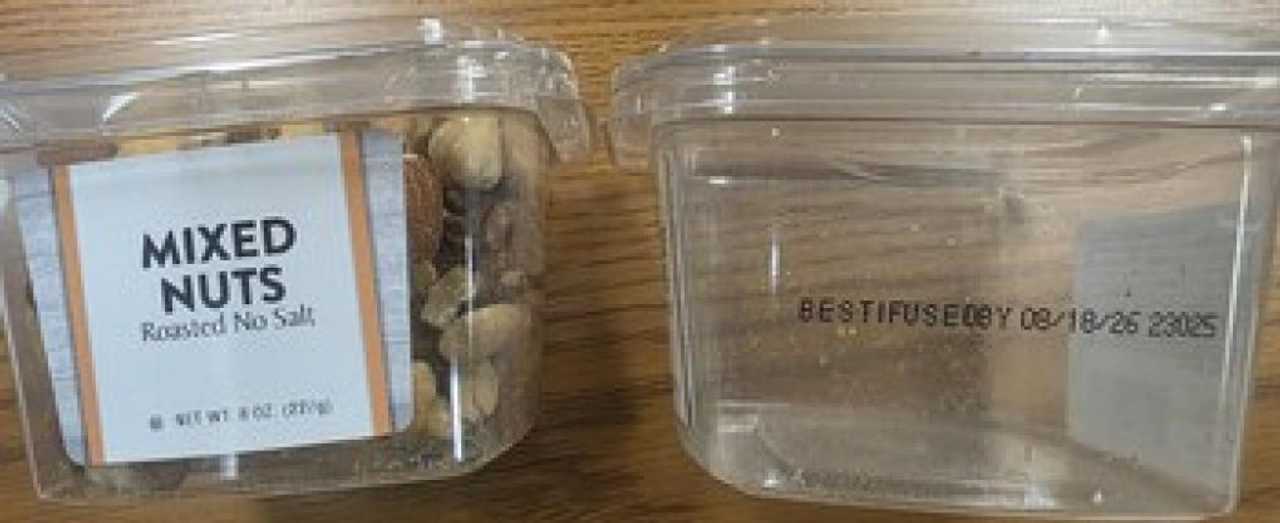 One of the two recalled products: Mixed Nuts Roasted Unsalted. One of the two recalled products: Mixed Nuts Roasted Unsalted.