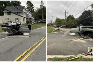 Car Strikes Utility Pole In Central Jersey, Knocking Out Power In Rollover Crash: Firefighters