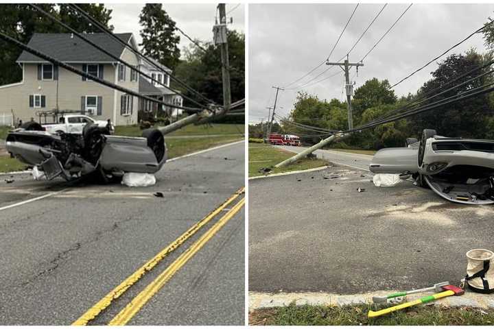 Car Strikes Utility Pole In Morganville, Knocking Out Power In Rollover Crash: Firefighters