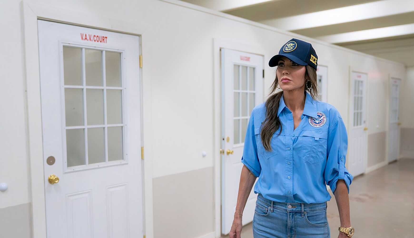 
Homeland Security Secretary Kristi Noem tours an Immigration and Customs Enforcement detention center in Angola, LA, on September 3, 2025.
