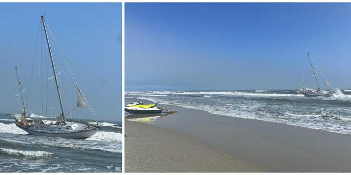 A sailboat ran aground in Ocean City, NJ, on September 28, 2024.