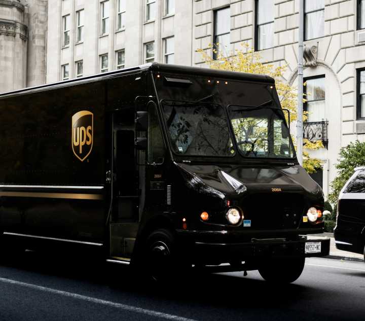 A UPS delivery truck.