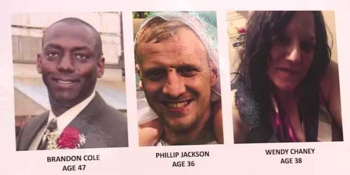 Wendy Ann Chaney, 39, Hagerstown, Md, Brandon Cole, 47, Fayetteville, PA, and Phillip Matthew Jackson, 36, Mercersburg, PA, who's bodies where found in a barn on victim Jackson’s property.
  
