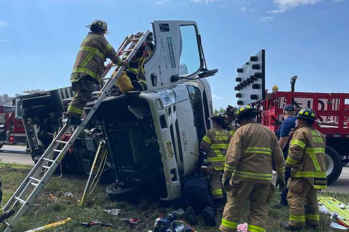 Box Truck Flips On Side During Route 80 Crash: Officials (PHOTOS)