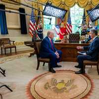 <p>President Donald Trump sitting down for an interview at the White House with ABC News senior national correspondent Terry Moran on April 29, 2025.</p>