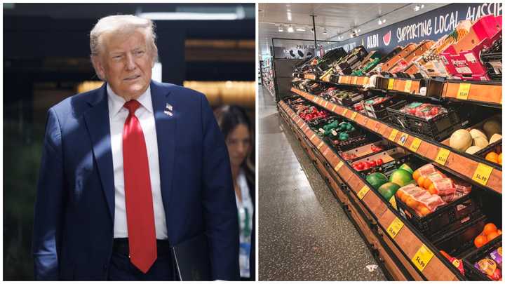 President Donald Trump and a supermarket aisle.