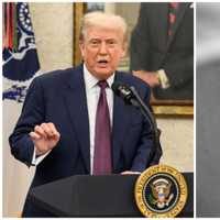 <p>President Donald Trump and an L.L. Bean tag that says "Made in U.S.A."</p>