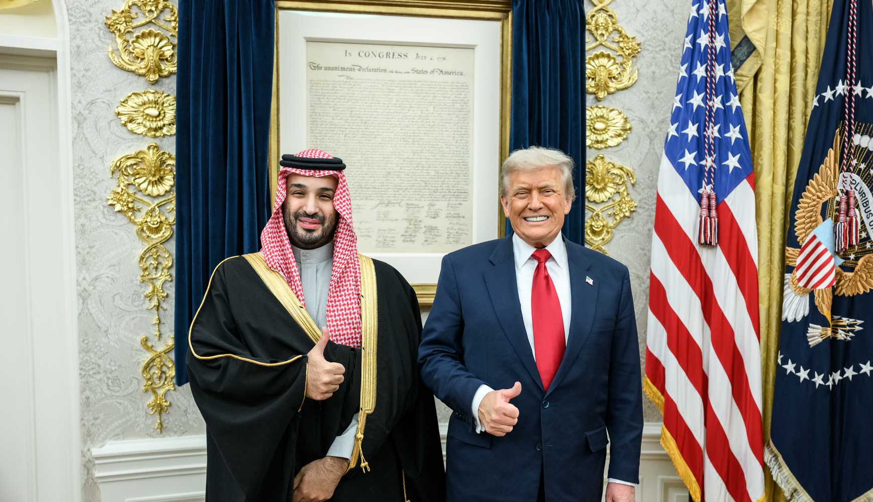 
Saudi Crown Prince Mohammed bin Salman and US President Donald Trump posing at the White House on November 18, 2025.
