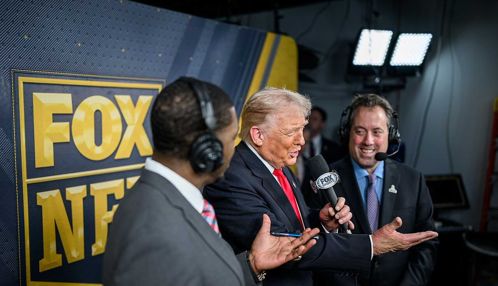 
President Donald Trump appearing on the Fox broadcast of an NFL game between the Washington Commanders and the Detroit Lions on Sunday, Nov. 9.
