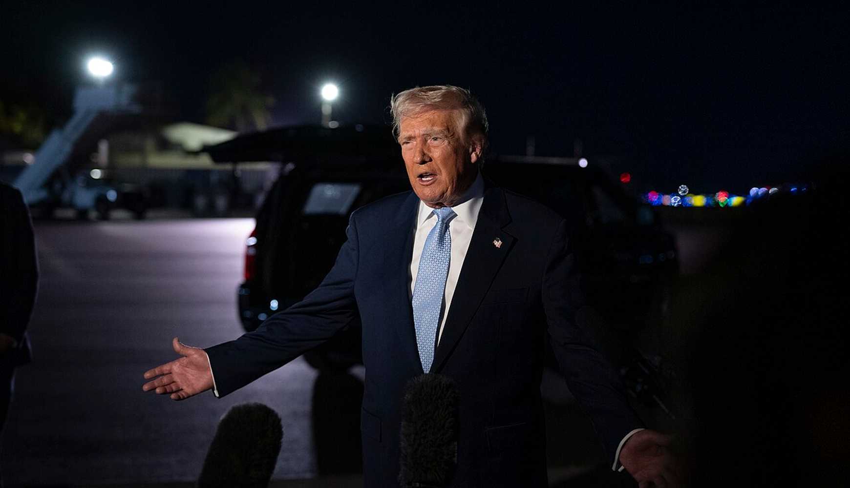 
President Donald Trump speaks to reporters at Palm Beach International Airport in West Palm Beach, FL, on November 16, 2025.
