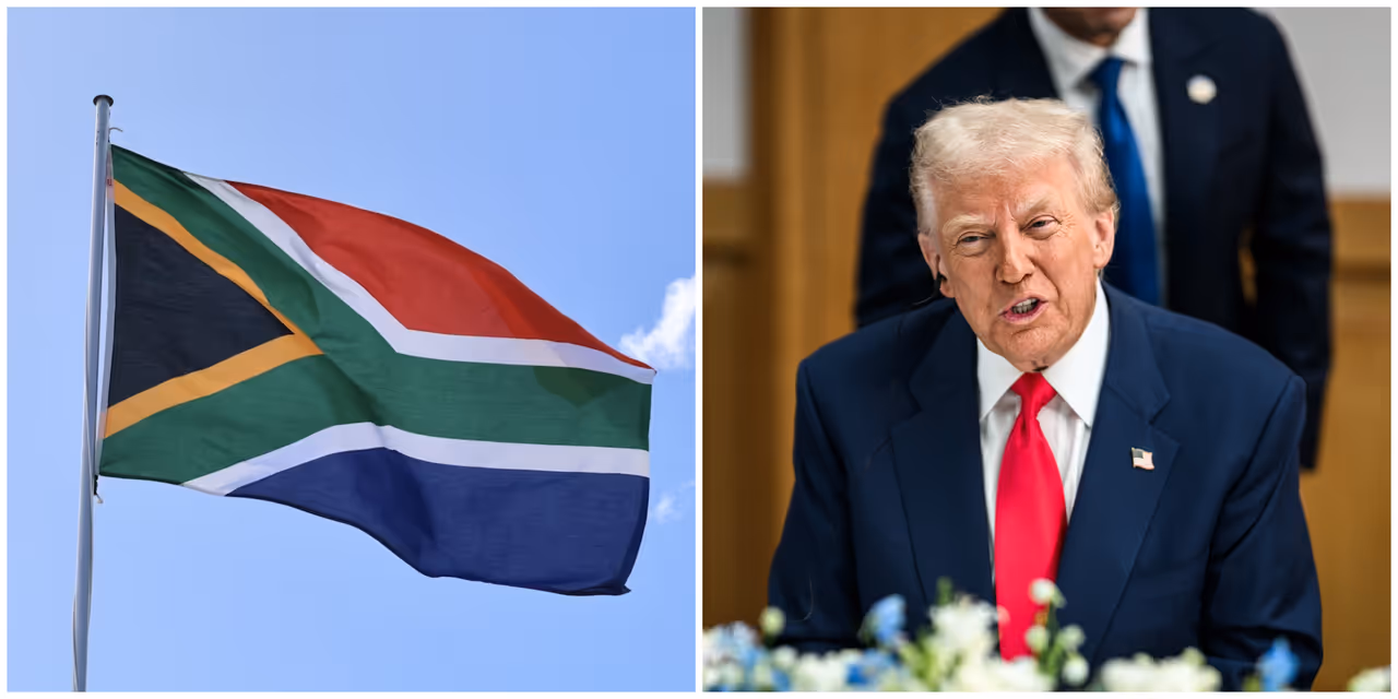 The South African flag and US President Donald Trump. The South African flag and US President Donald Trump.