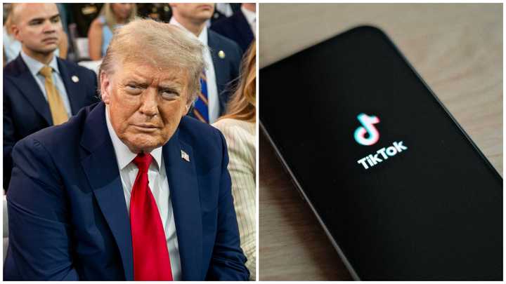 President Donald Trump and a smartphone displaying the TikTok logo.
