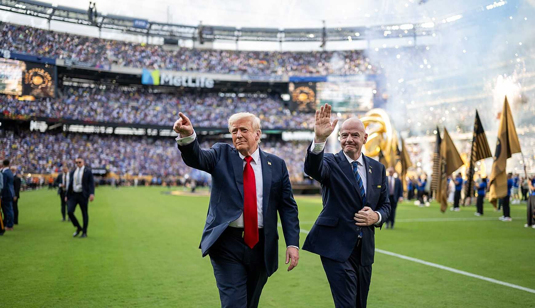 
US President Donald Trump and FIFA President Gianni Infantino on the field during the 2025 FIFA Club World Cup at MetLife Stadium in East Rutherford, NJ, on July 13, 2025.
