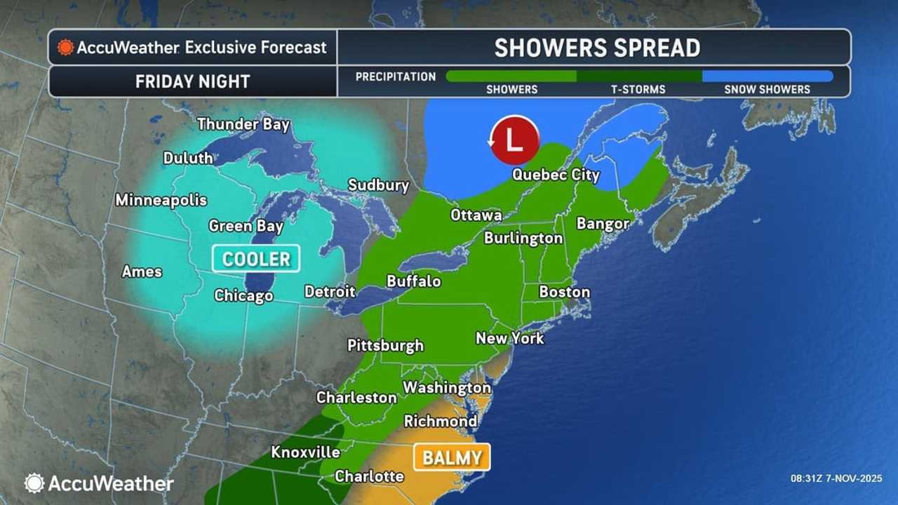 The storm system is set to unleash widespread rain showers along and ahead of a fast-approaching cold front Friday night, Nov. 7,
The storm system is set to unleash widespread rain showers along and ahead of a fast-approaching cold front Friday night, Nov. 7, 
