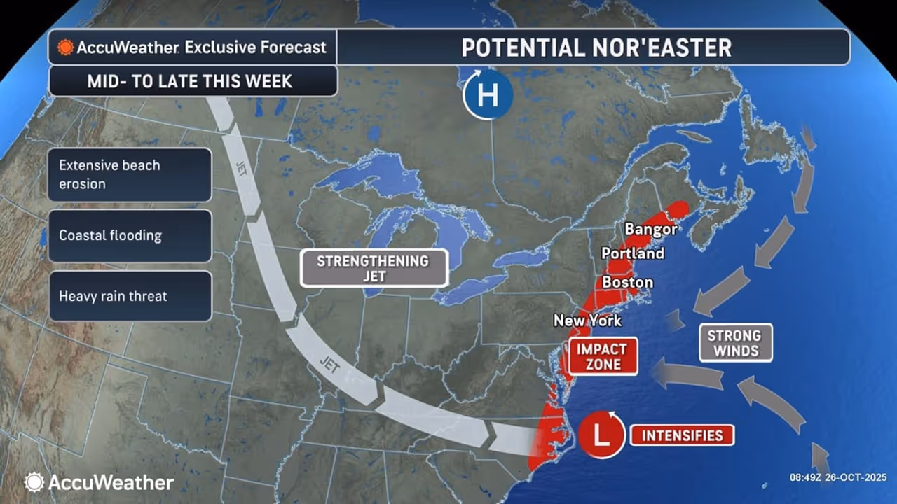 The timing for the potential Nor'easter is from the middle to the end of this week. The timing for the potential Nor'easter is from the middle to the end of this week.