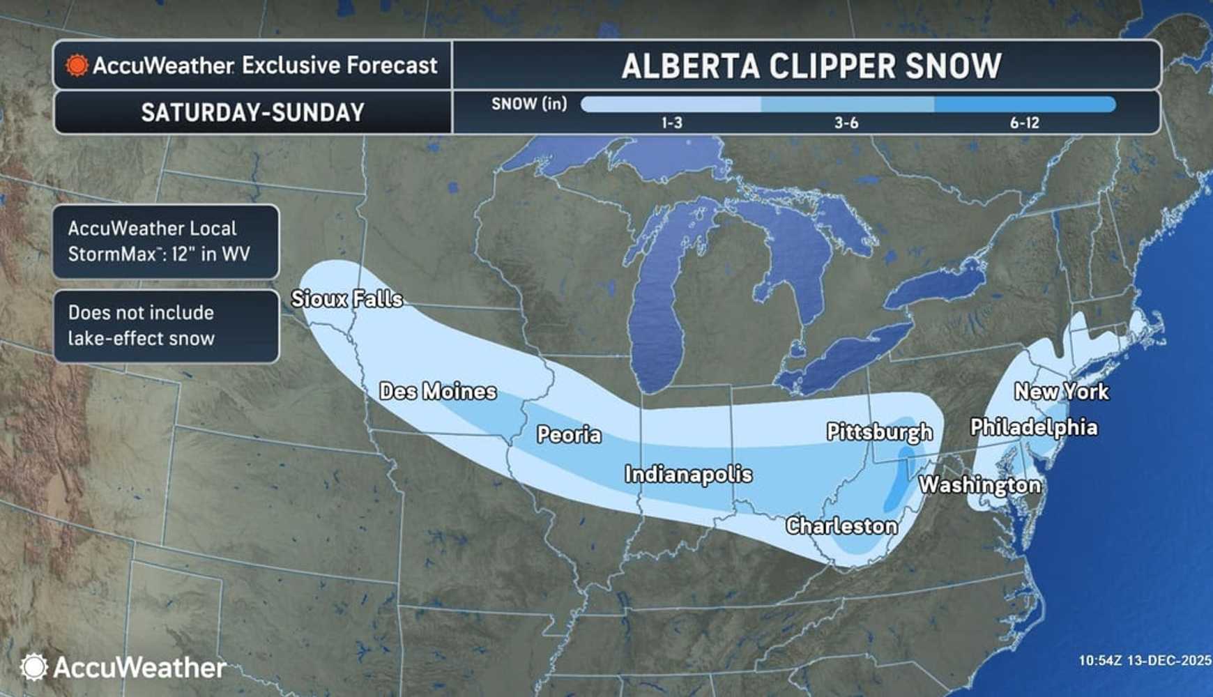 
In the mountains of West Virginia, western Maryland, and southwestern Pennsylvania, some spots could see up to 12 inches.
  

