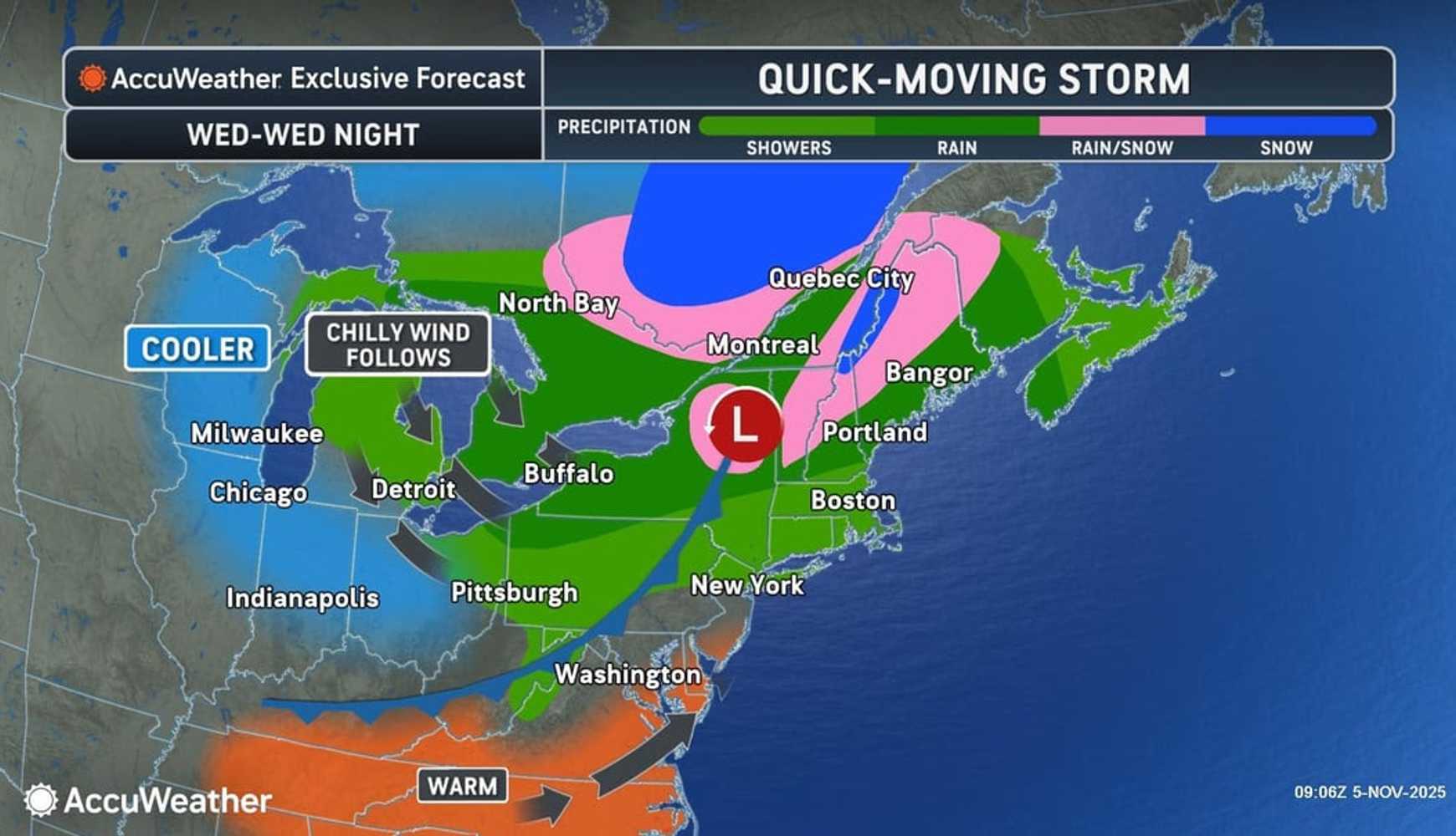 
The system will be accompanied by scattered showers and rain with a mix of rain and snow in some locations.
