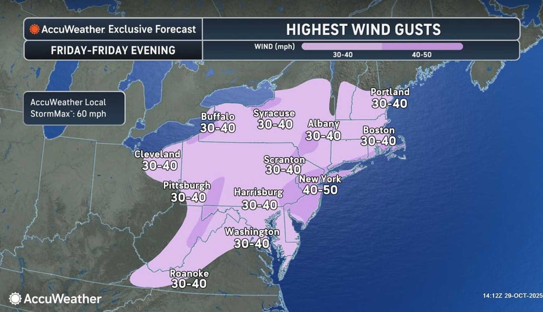 Wind gusts will be as high as 50 mph on Halloween during the day and evening on Friday, Oct. 31.
 
Wind gusts will be as high as 50 mph on Halloween during the day and evening on Friday, Oct. 31.