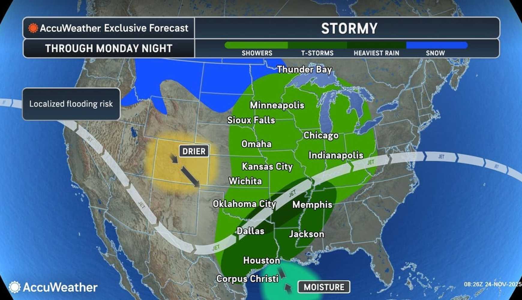 
A look at the movement of the system through Monday night, Nov. 24.
