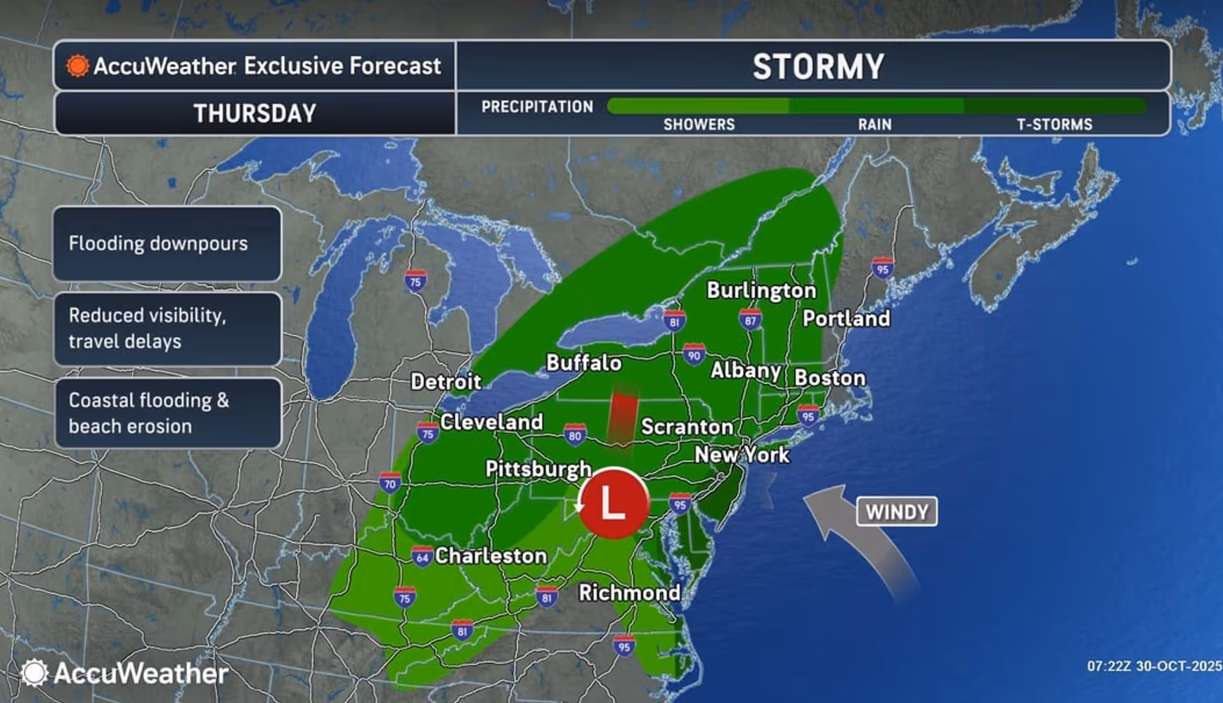 The height of the storm will be during the day on Thursday, Oct. 30.
 
The height of the storm will be during the day on Thursday, Oct. 30.