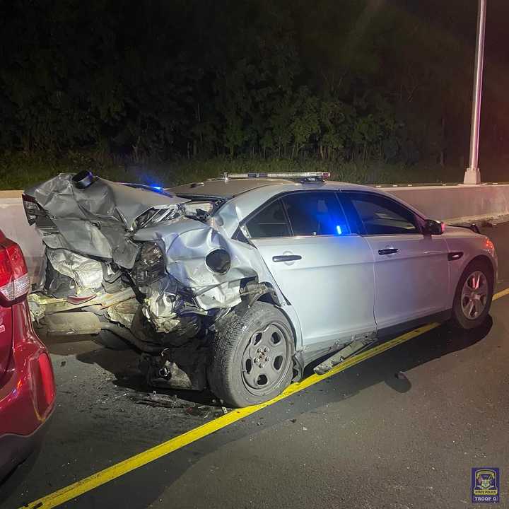 The police car and the damage.&nbsp;