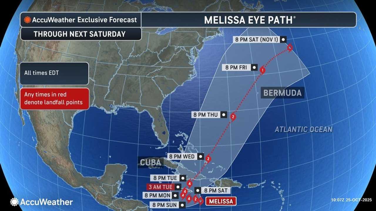 Melissa's projected path through Saturday, Nov. 1. Melissa's projected path through Saturday, Nov. 1.
