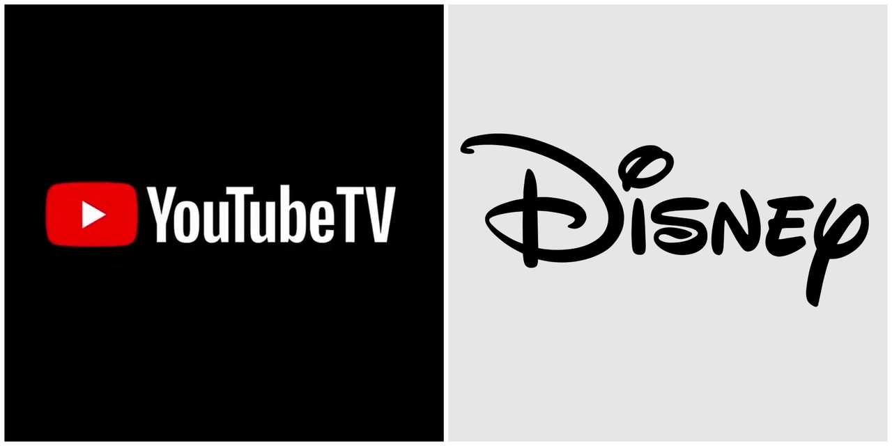 The logos for YouTube TV and Disney. The logos for YouTube TV and Disney.